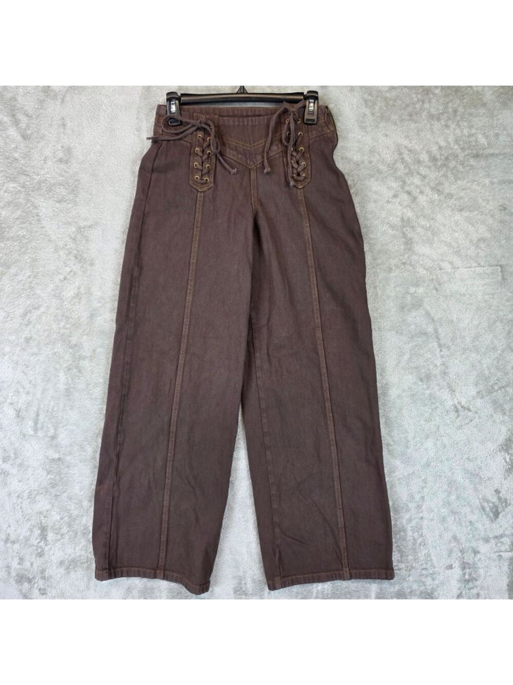 Princess Polly Pants Womens 0 Brown Cotton Denim Wide Leg Lace Up Corset Chino
